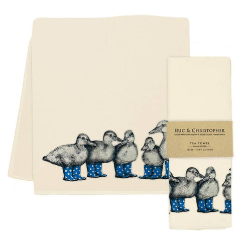 Duck with Blue Boots Tea Towel