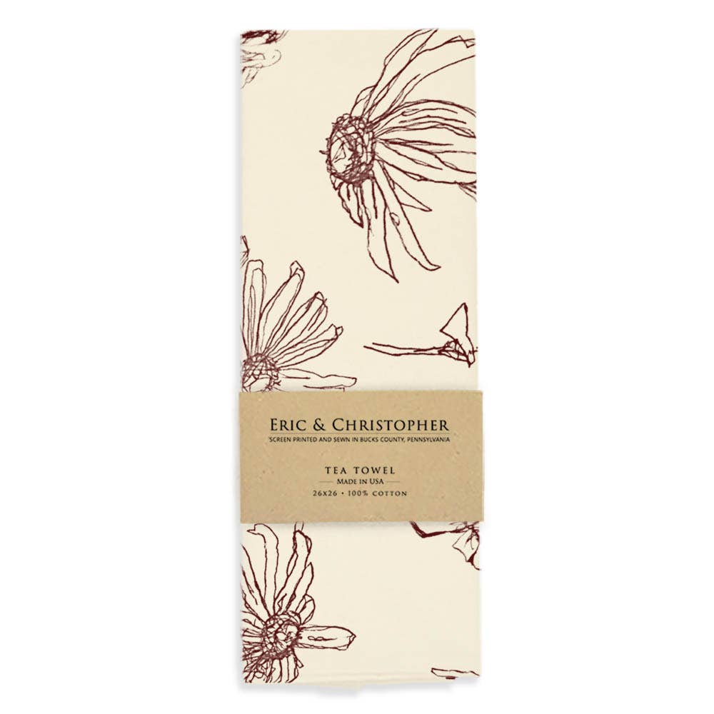 Floral Tea Towel (Burgundy Merlot Color)