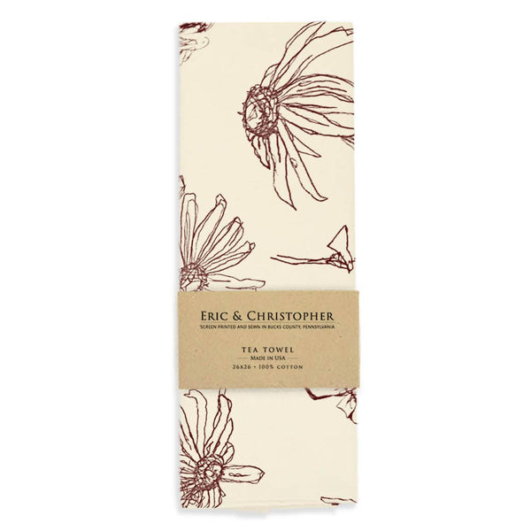 Floral Tea Towel (Burgundy Merlot Color)