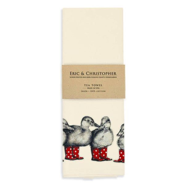 Duck with Red Boots Tea Towel