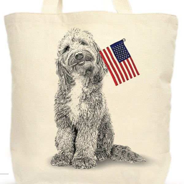 Labradoodle with Flag Medium Tote